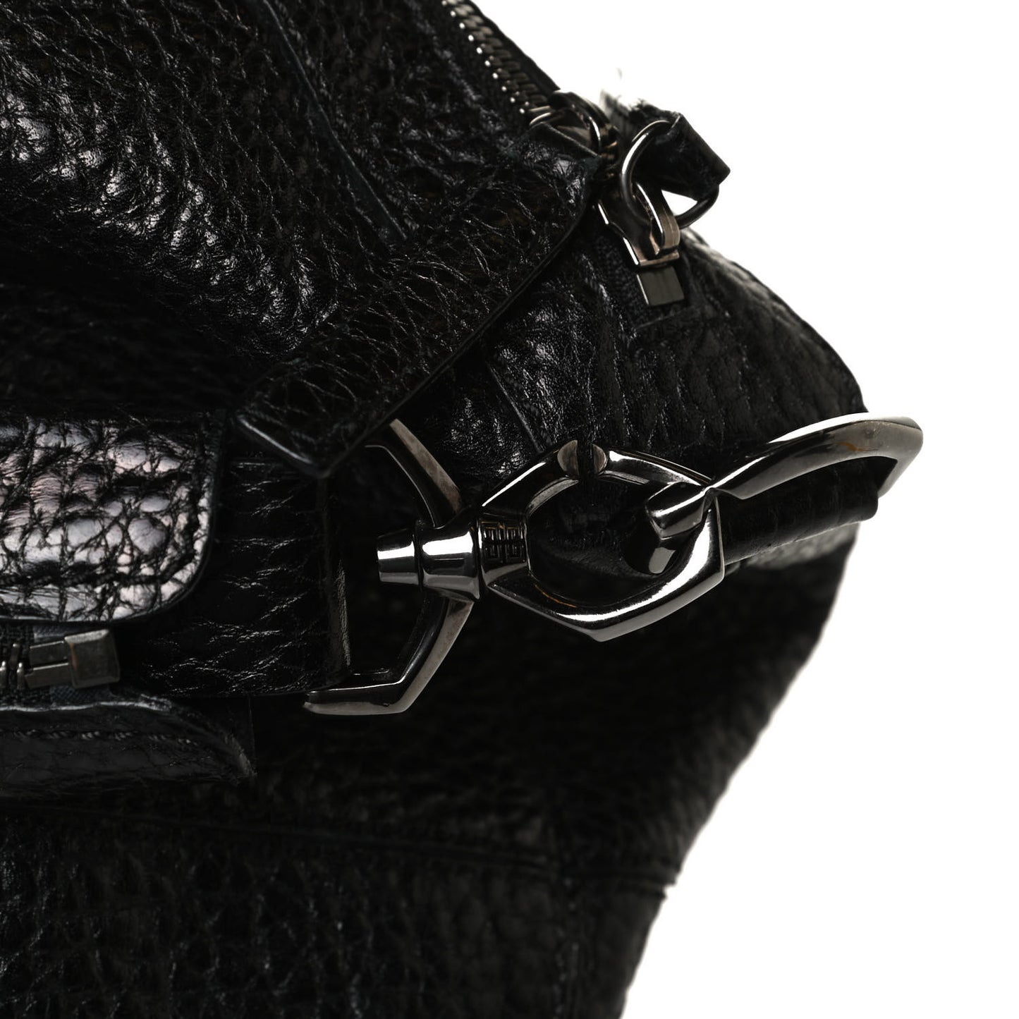 Glazed Pebbled Calfskin Large Nightingale Black
