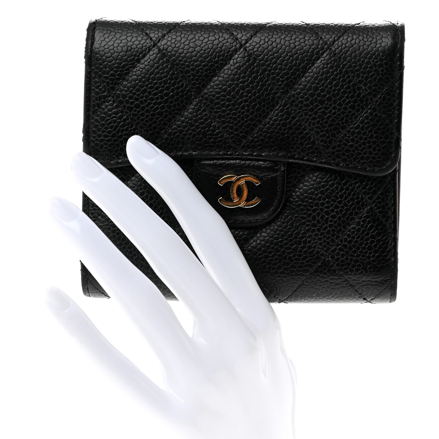 Caviar Quilted Compact Flap Wallet  Black