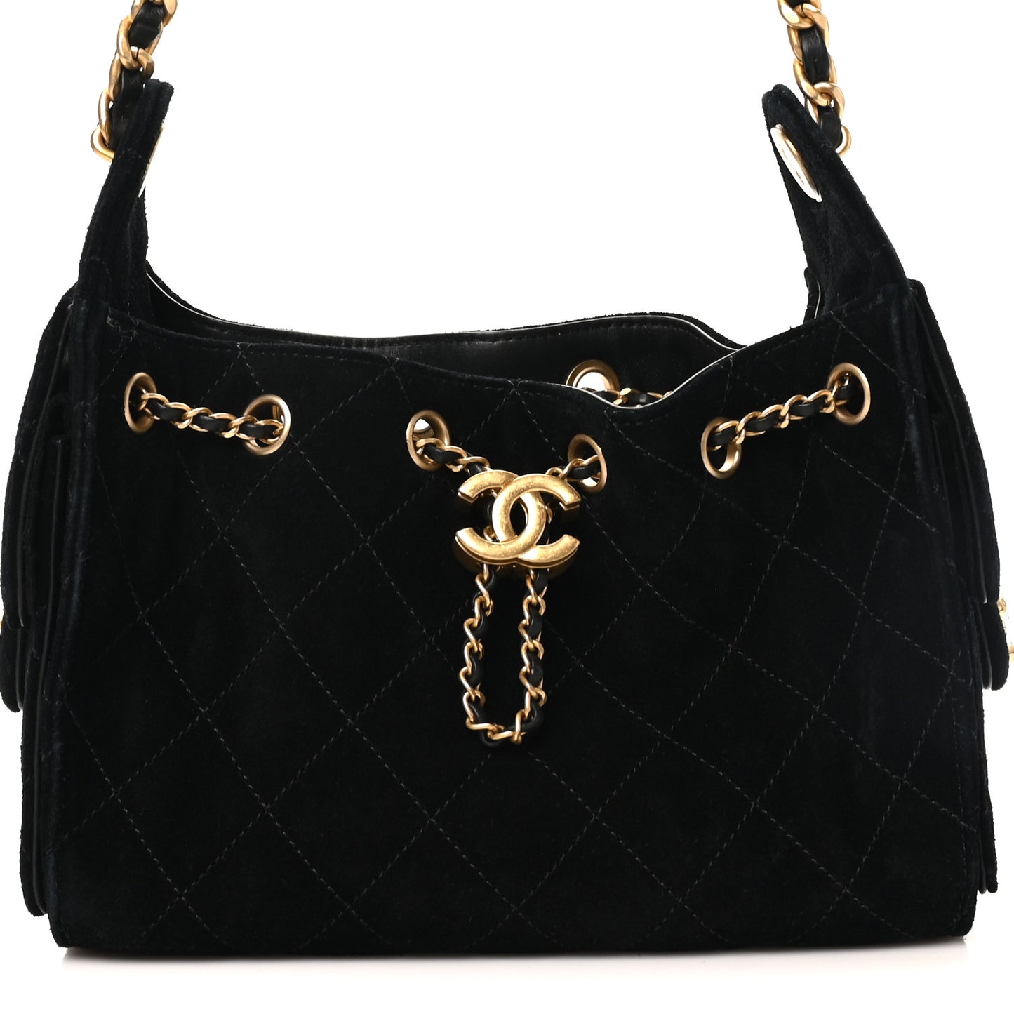 Suede Quilted Mini Chanel 25 Handbag Black
