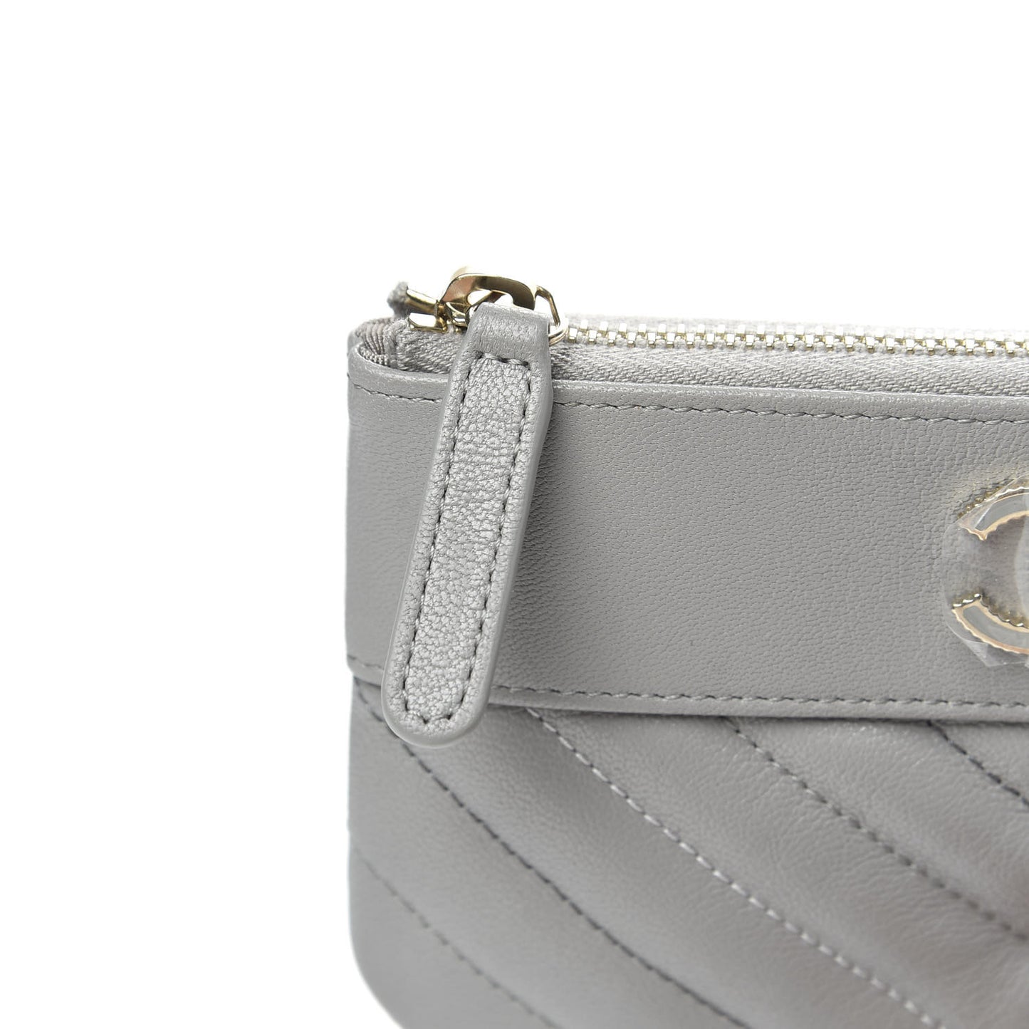 Sheepskin Chevron Quilted Small Vintage Mademoiselle Cosmetic Case Grey