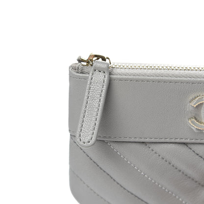 Chanel Sheepskin Chevron Quilted Small Vintage Mademoiselle Cosmetic Case Grey 8 of 9
