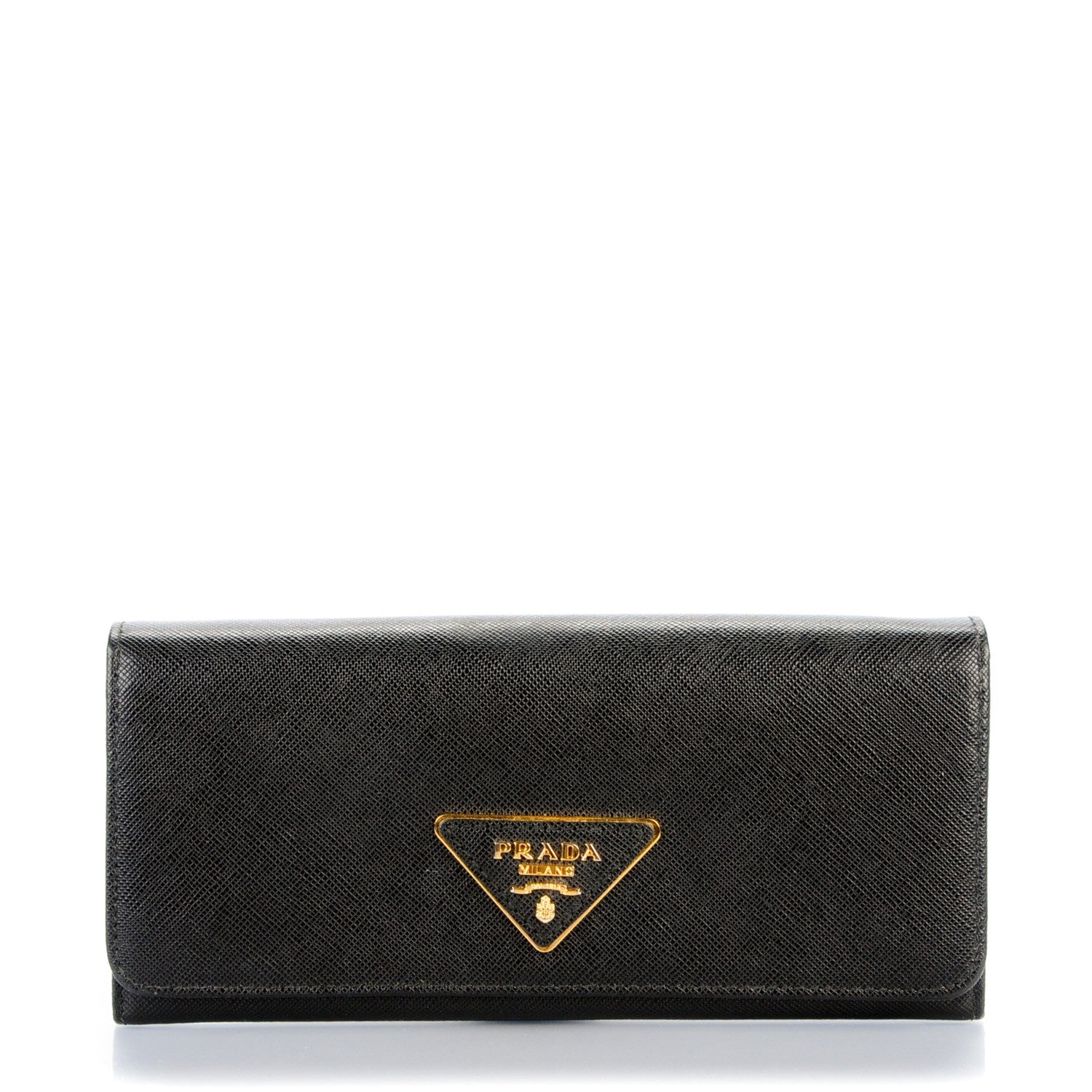Prada Saffiano Triangle Continental Flap Wallet Nero Black 1 of 7
