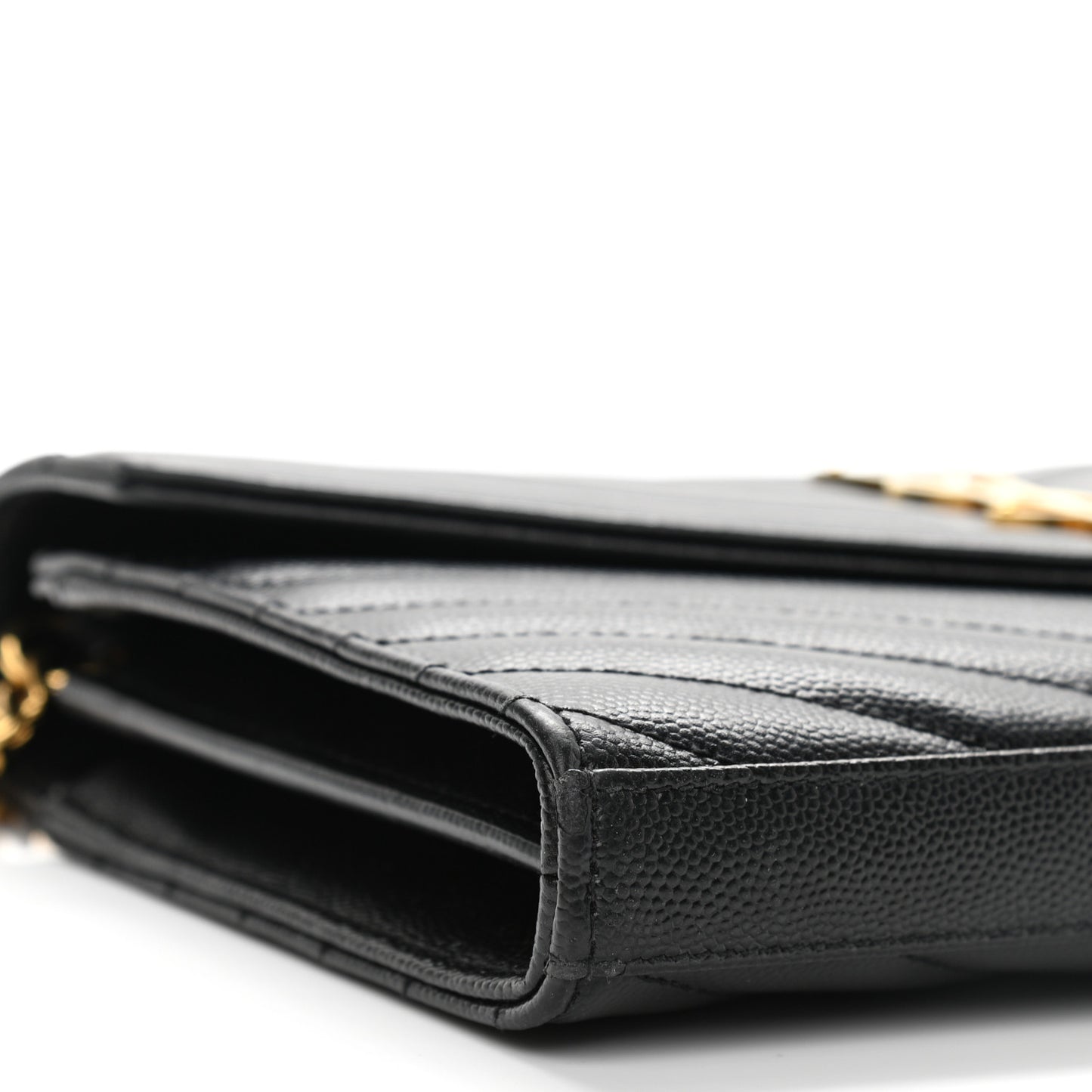 Grain De Poudre Matelasse Chevron Monogram Chain Wallet Black