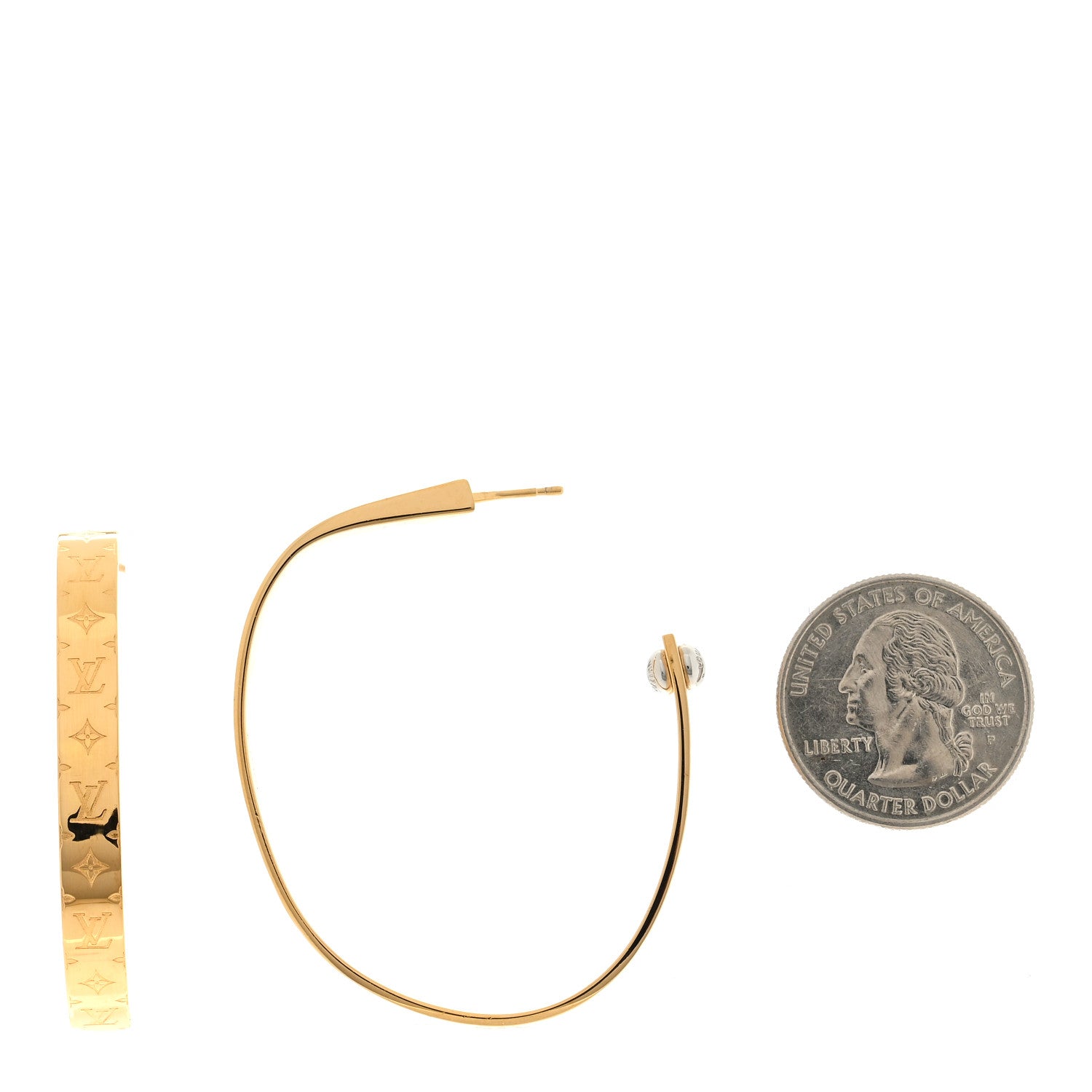 Louis Vuitton Metal Nanogram Hoop Earrings Gold 2 of 5