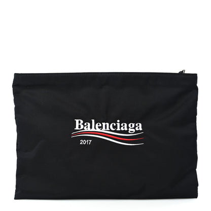 Balenciaga Nylon Political Campaign Logo Embroidered Documents Case Black 1 of 7