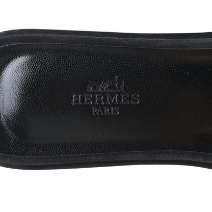 Hermes Suede Goatskin Crystal Oran Sandals 38 Black 12 of 13