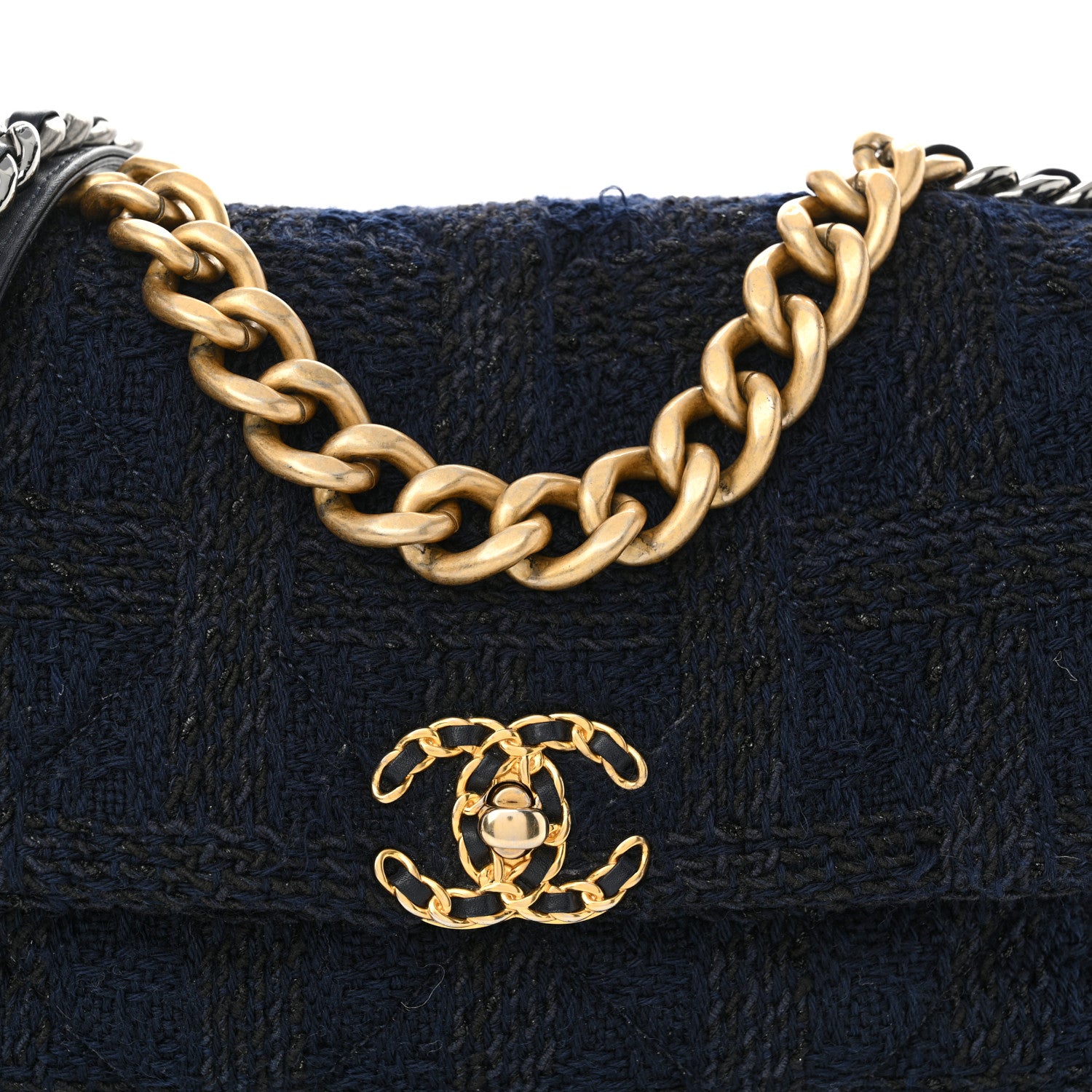 Chanel Tweed Quilted Large Chanel 19 Flap Navy Blue 7 of 11