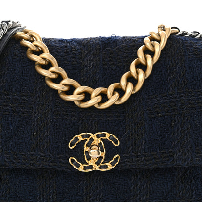 Chanel Tweed Quilted Large Chanel 19 Flap Navy Blue 7 of 11