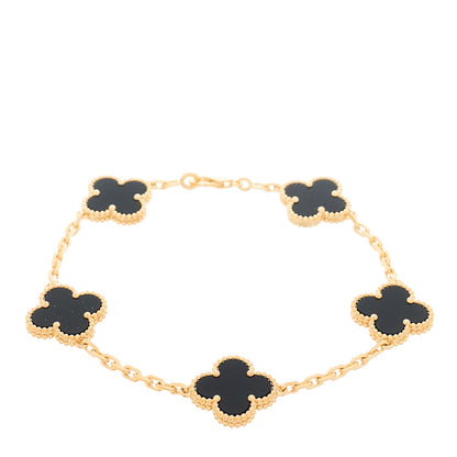 Van Cleef & Arpels VAN CLEEF &amp; ARPELS 18K Yellow Gold Black Onyx 5 Motifs Vintage Alhambra Bracelet 1 of 6