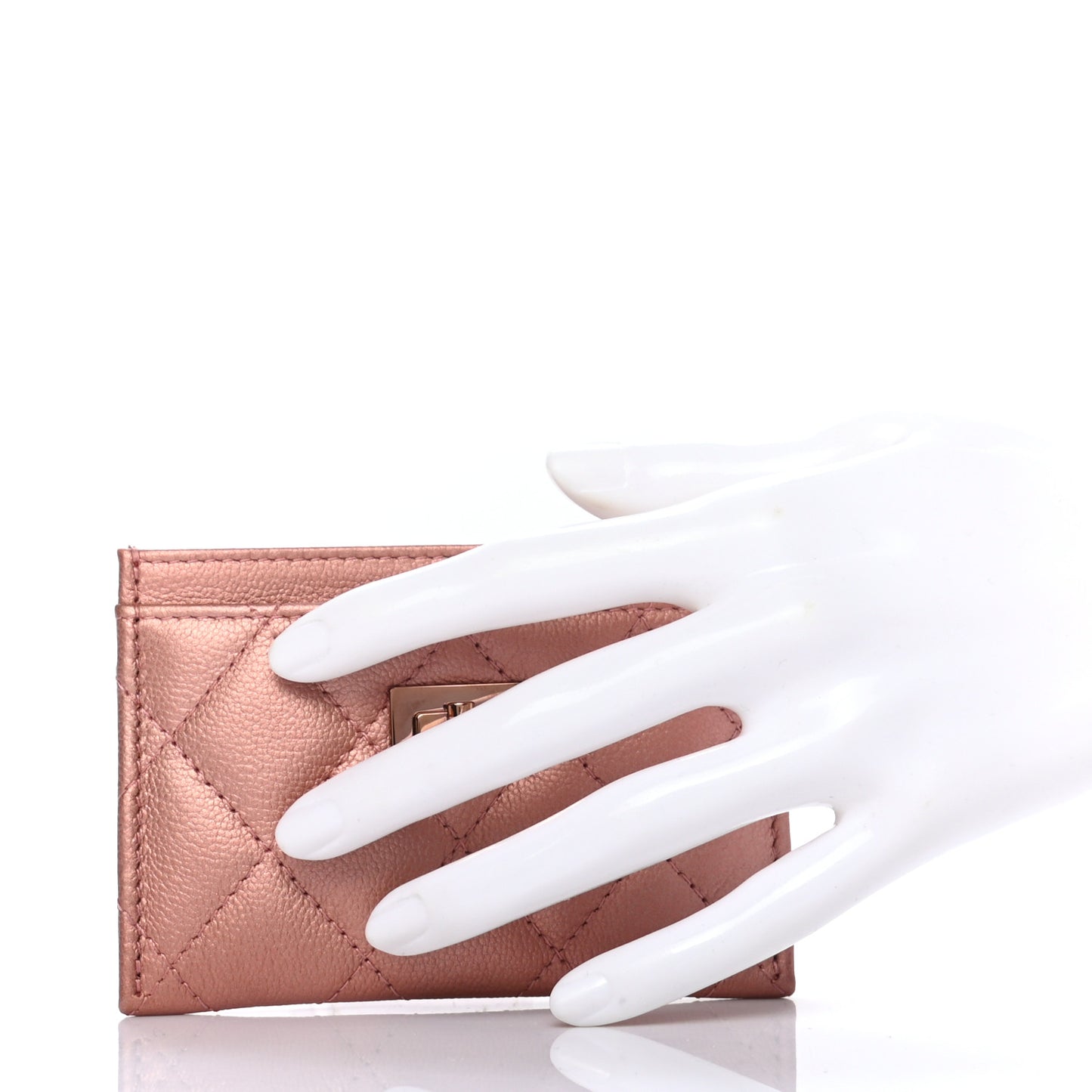 Metallic Caviar Quilted Reissue Card Holder Rose Gold