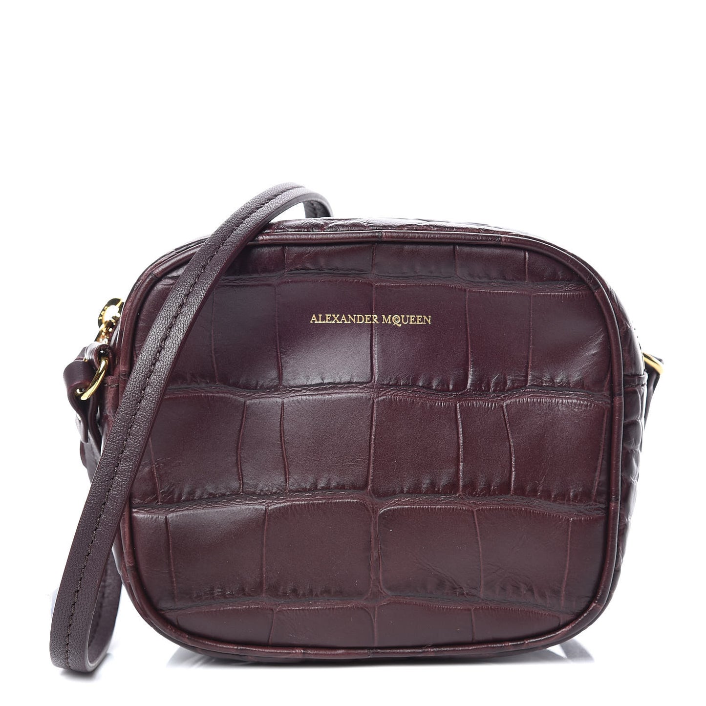 Calfskin Crocodile Embossed Mini Camera Shoulder Bag Bordeaux
