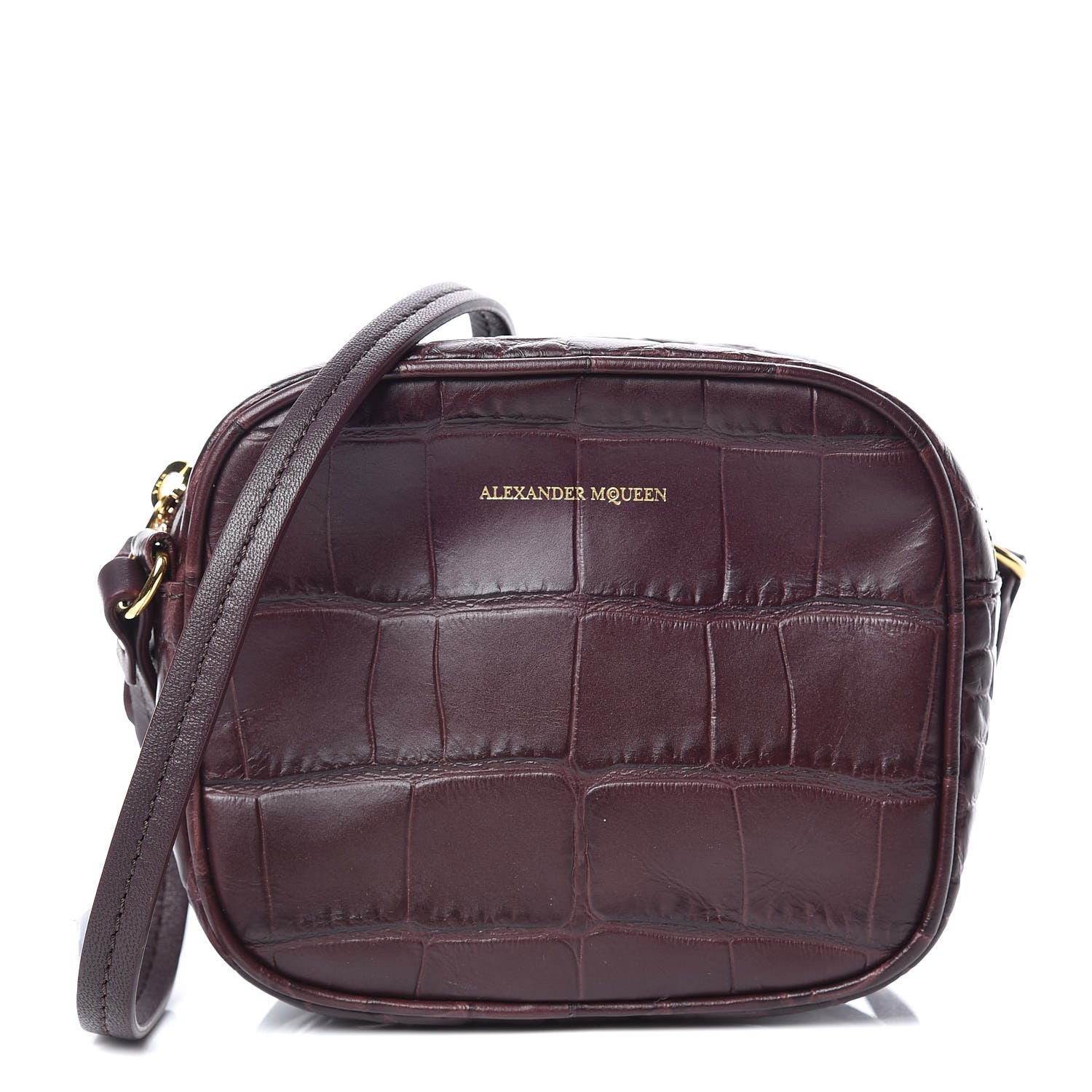 Alexander McQueen Calfskin Crocodile Embossed Mini Camera Shoulder Bag Bordeaux 1 of 9