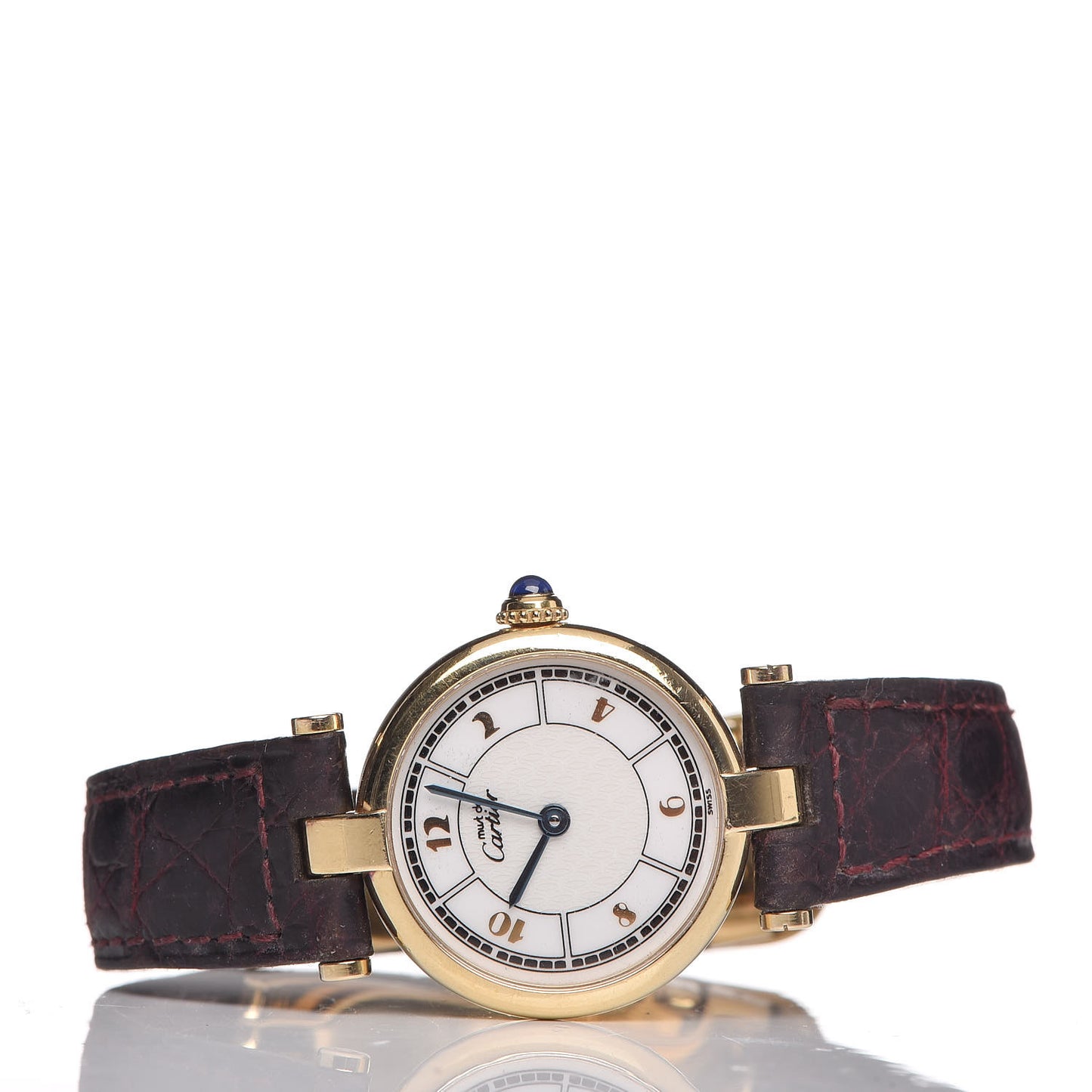 Sterling Silver Vermeil Calfskin 26mm Must De Cartier Quartz Watch Burgundy