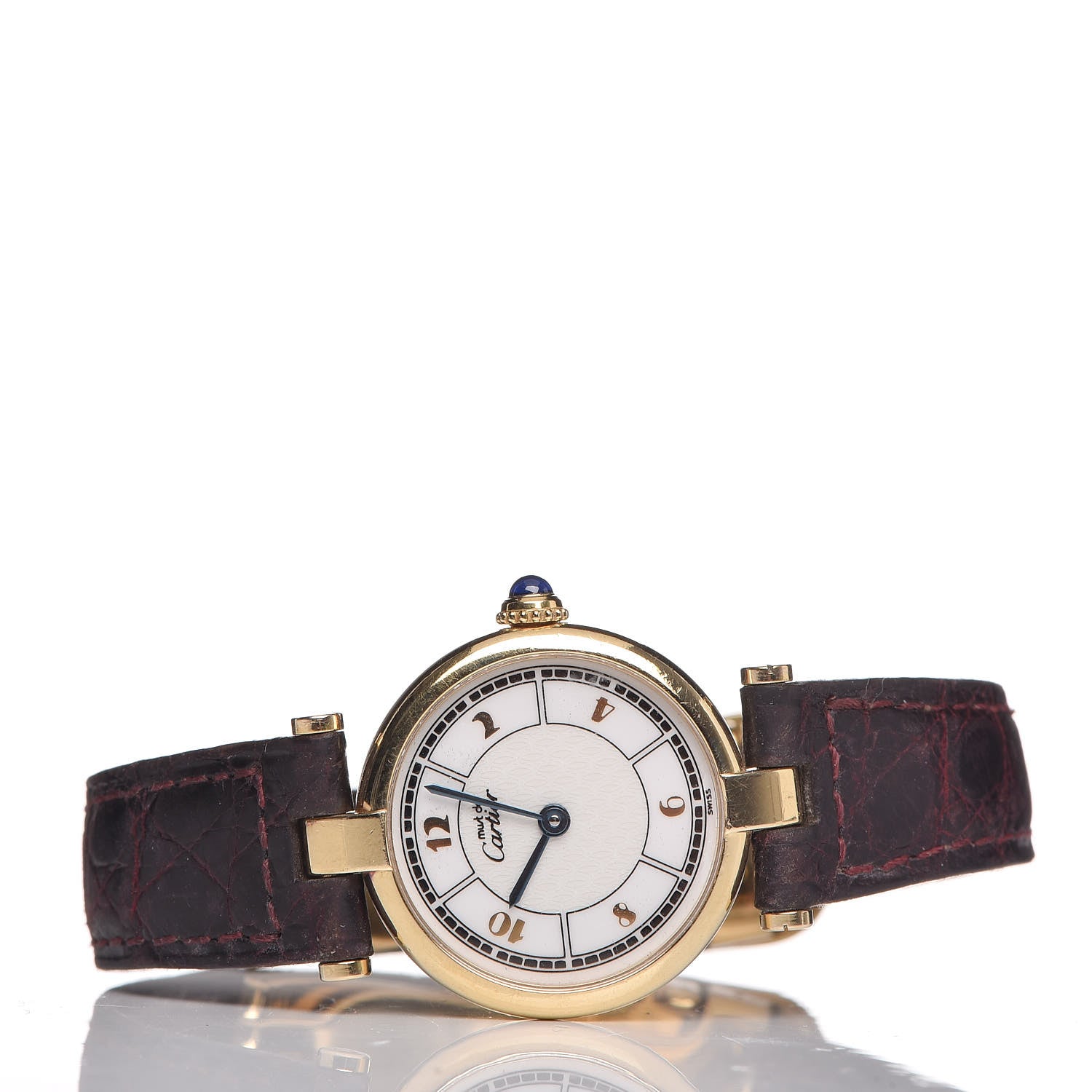 Cartier Sterling Silver Vermeil Calfskin 26mm Must De Cartier Quartz Watch Burgundy 3 of 7