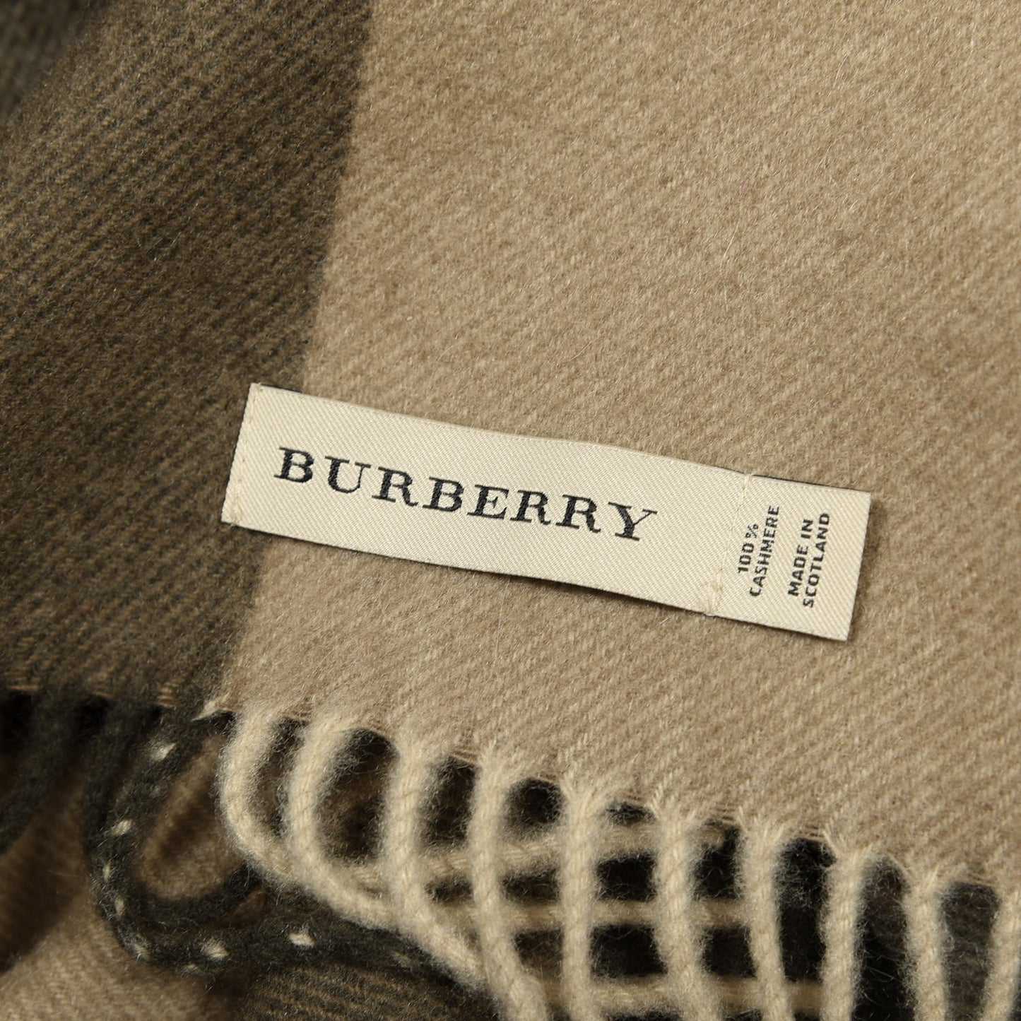 Cashmere Giant Check Fringe Scarf Brown