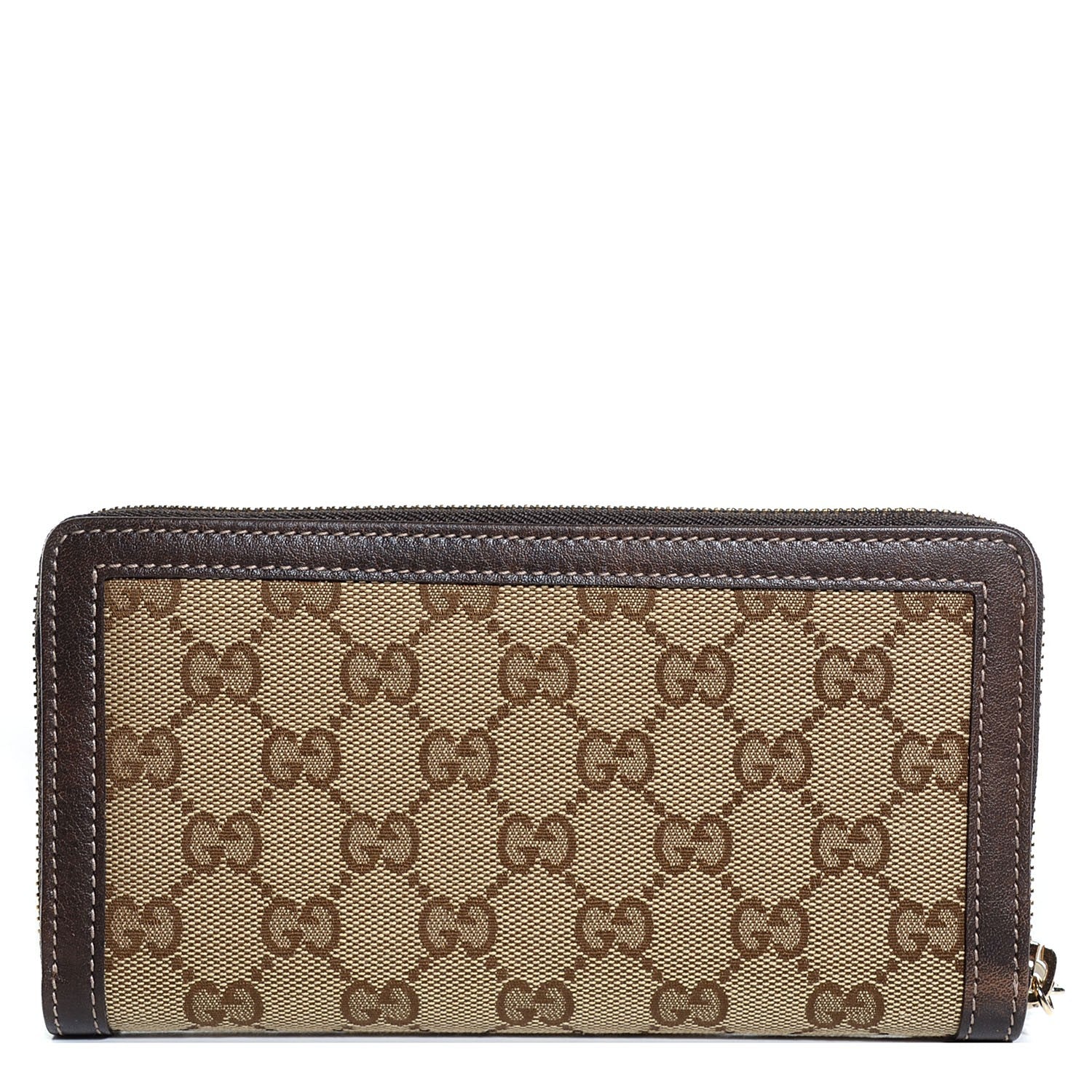 Gucci Monogram Calfskin Bamboo Tassel Zip Around Wallet Beige Ebony Chocolate 1 of 8