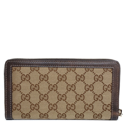 Gucci Monogram Calfskin Bamboo Tassel Zip Around Wallet Beige Ebony Chocolate 1 of 8