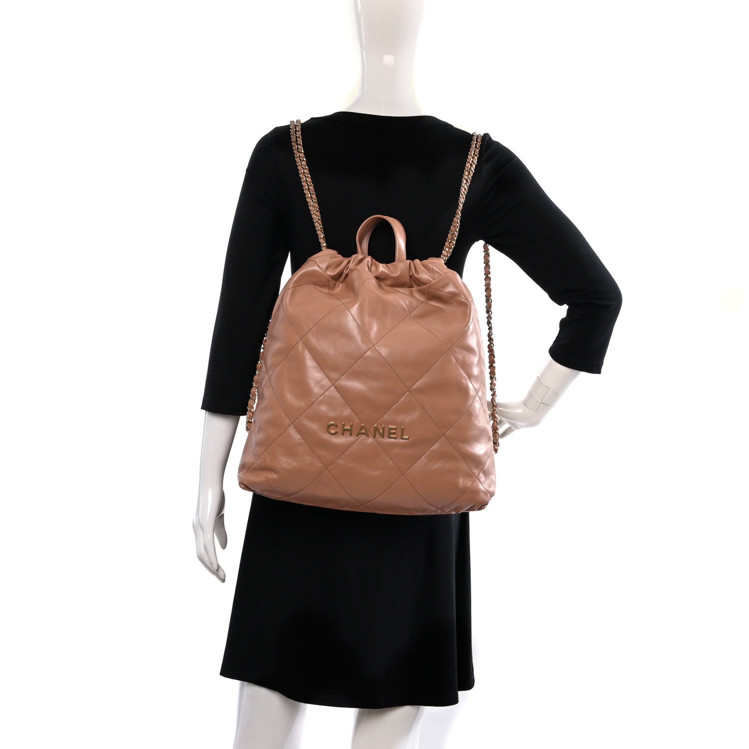Chanel Shiny Calfskin Quilted Chanel 22 Backpack Camel 3 of 9