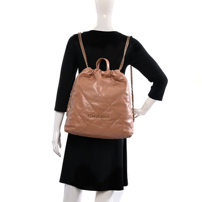 Chanel Shiny Calfskin Quilted Chanel 22 Backpack Camel 3 of 9
