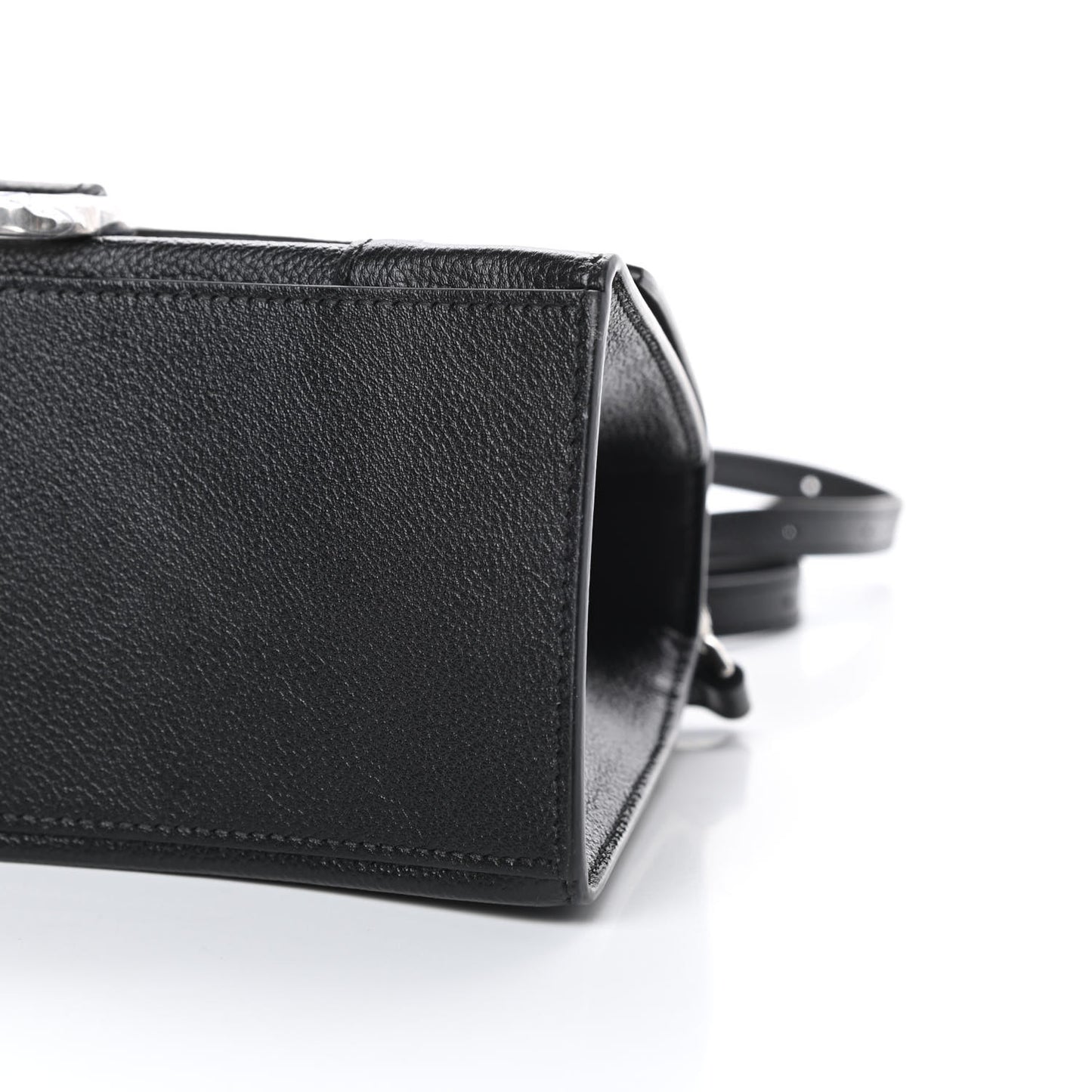 Grained Calfskin Small Hourglass Top Handle Bag Black