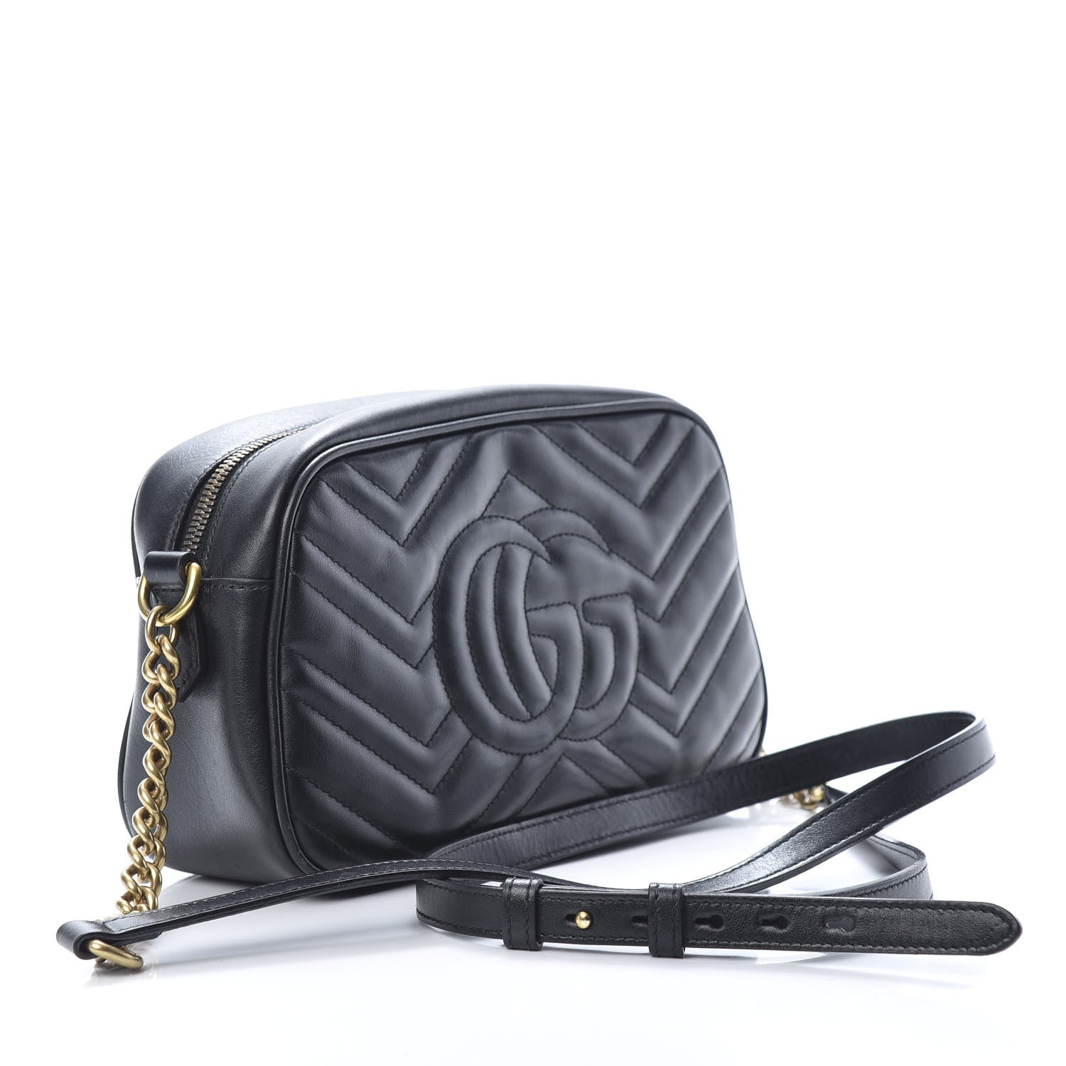 Gucci Calfskin Matelasse Small GG Marmont Chain Shoulder Bag Black 3 of 17