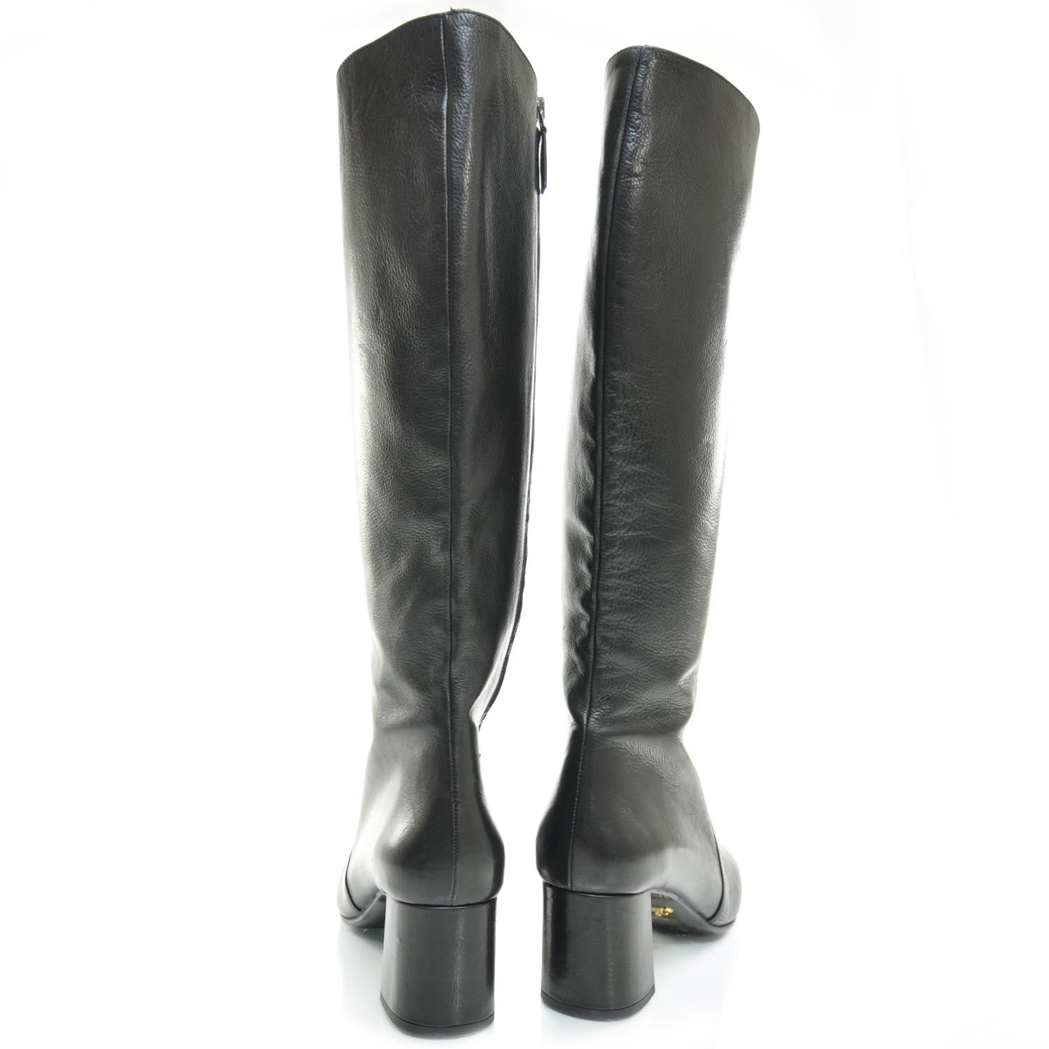 Prada Leather Tall Boots 39.5 Black 3 of 6