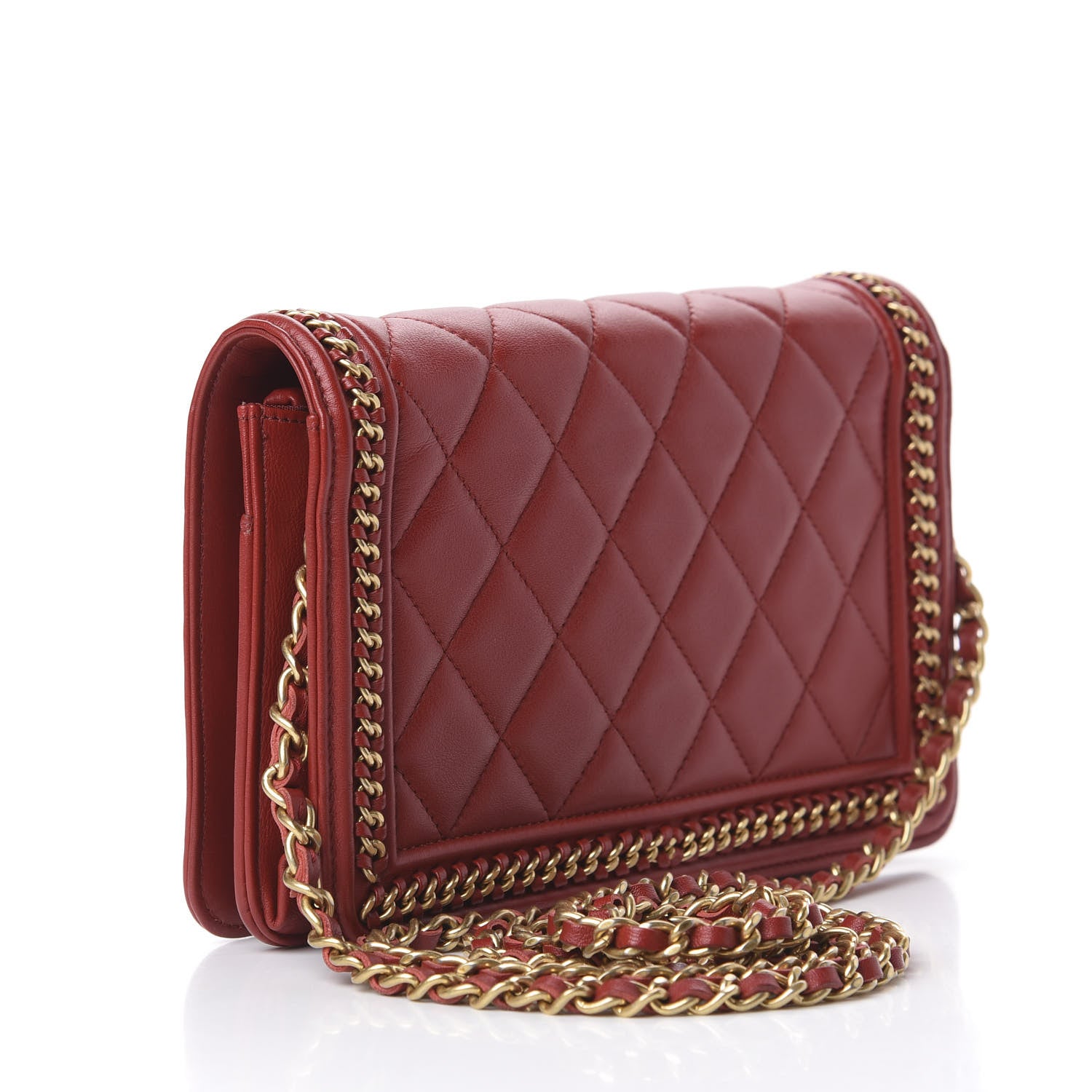 Chanel Calfskin Quilted Chain Around Boy Wallet On Chain WOC Red 2 of 10