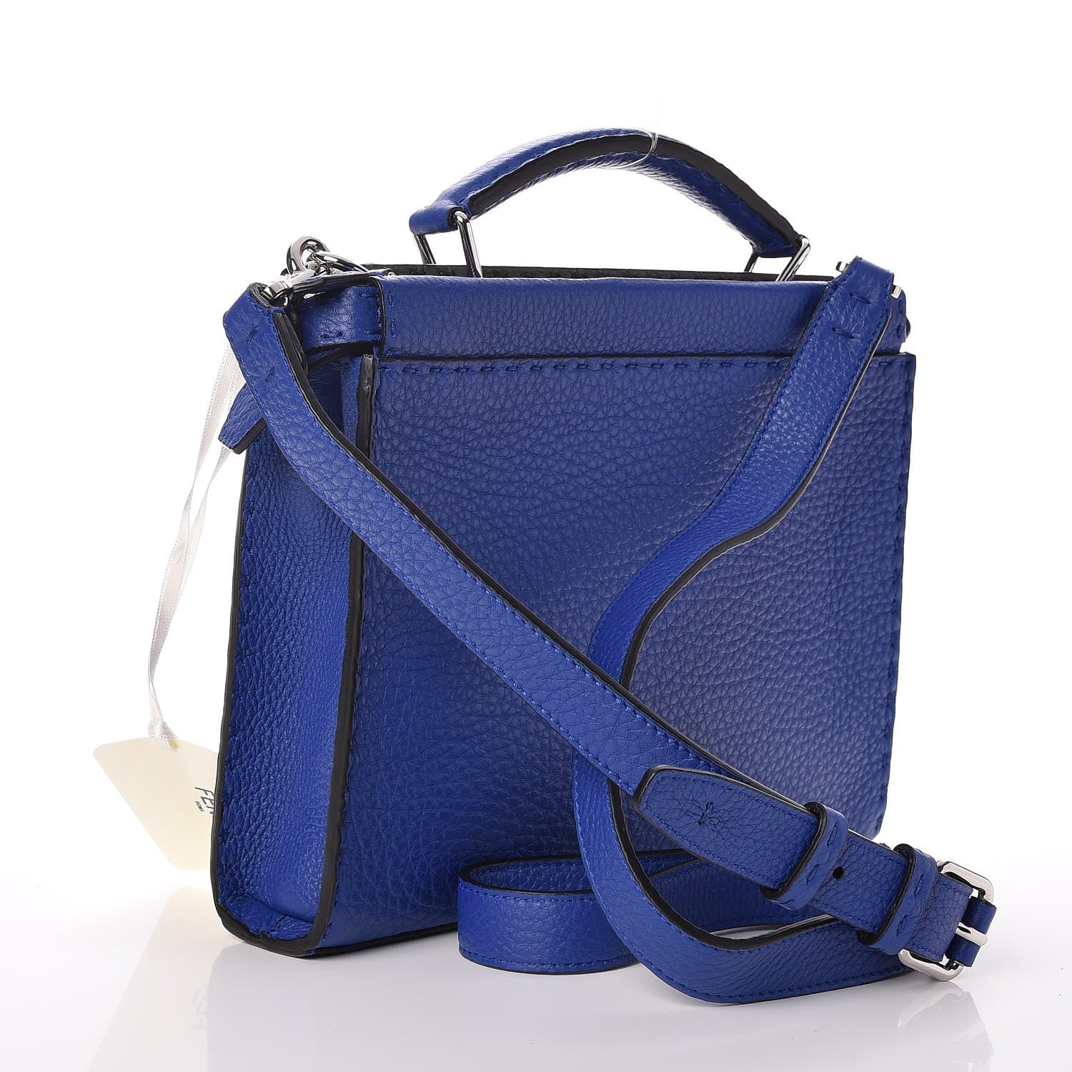 Fendi Cuoio Romano Selleria Bi-Color Mini Peekaboo Iconic Fit Satchel Blue Neon Asfalto 3 of 7
