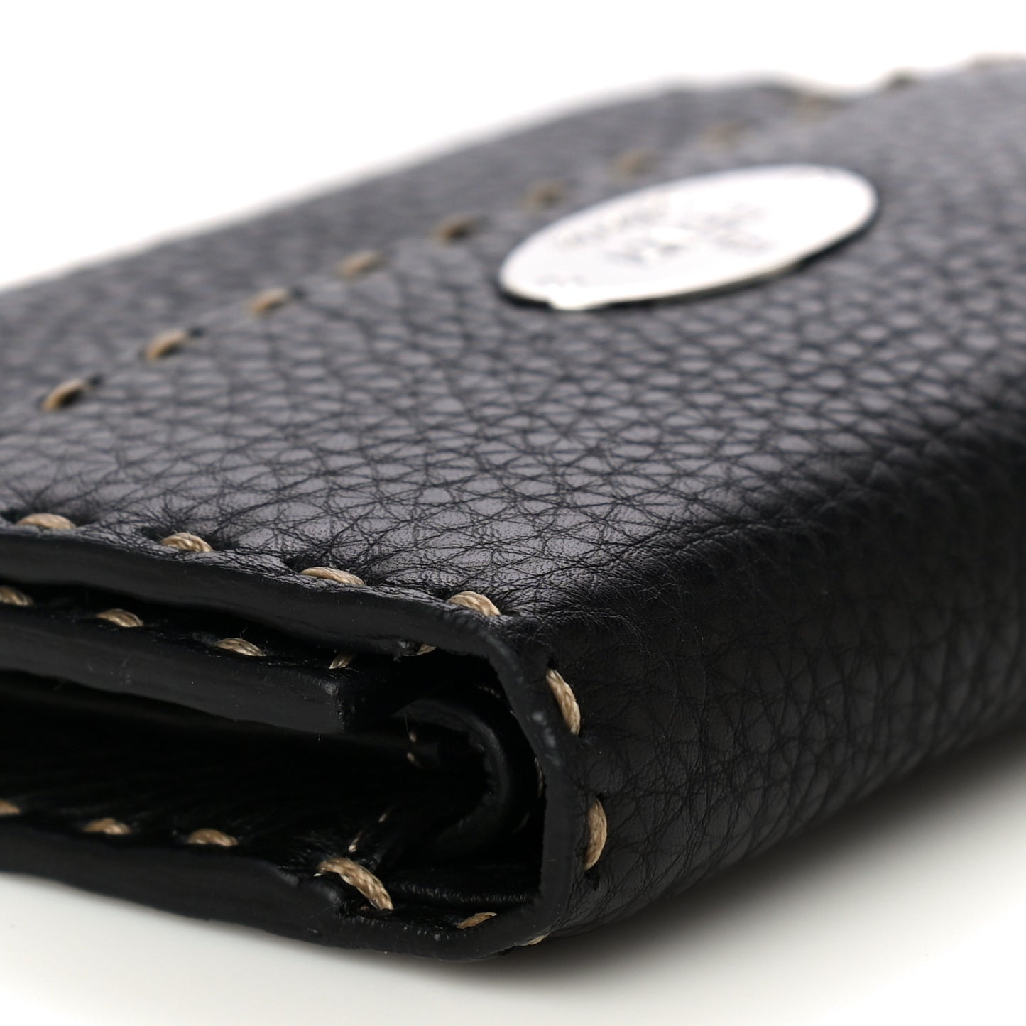 Calfskin Romano Selleria Tri-Fold Wallet Black