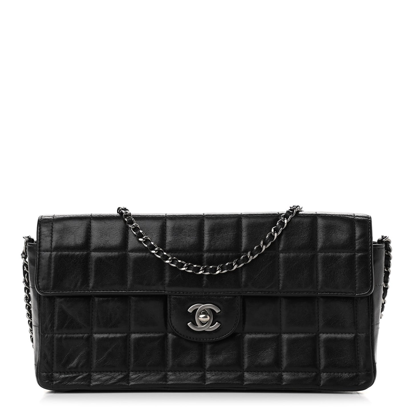 Lambskin East West Chocolate Bar Flap Black