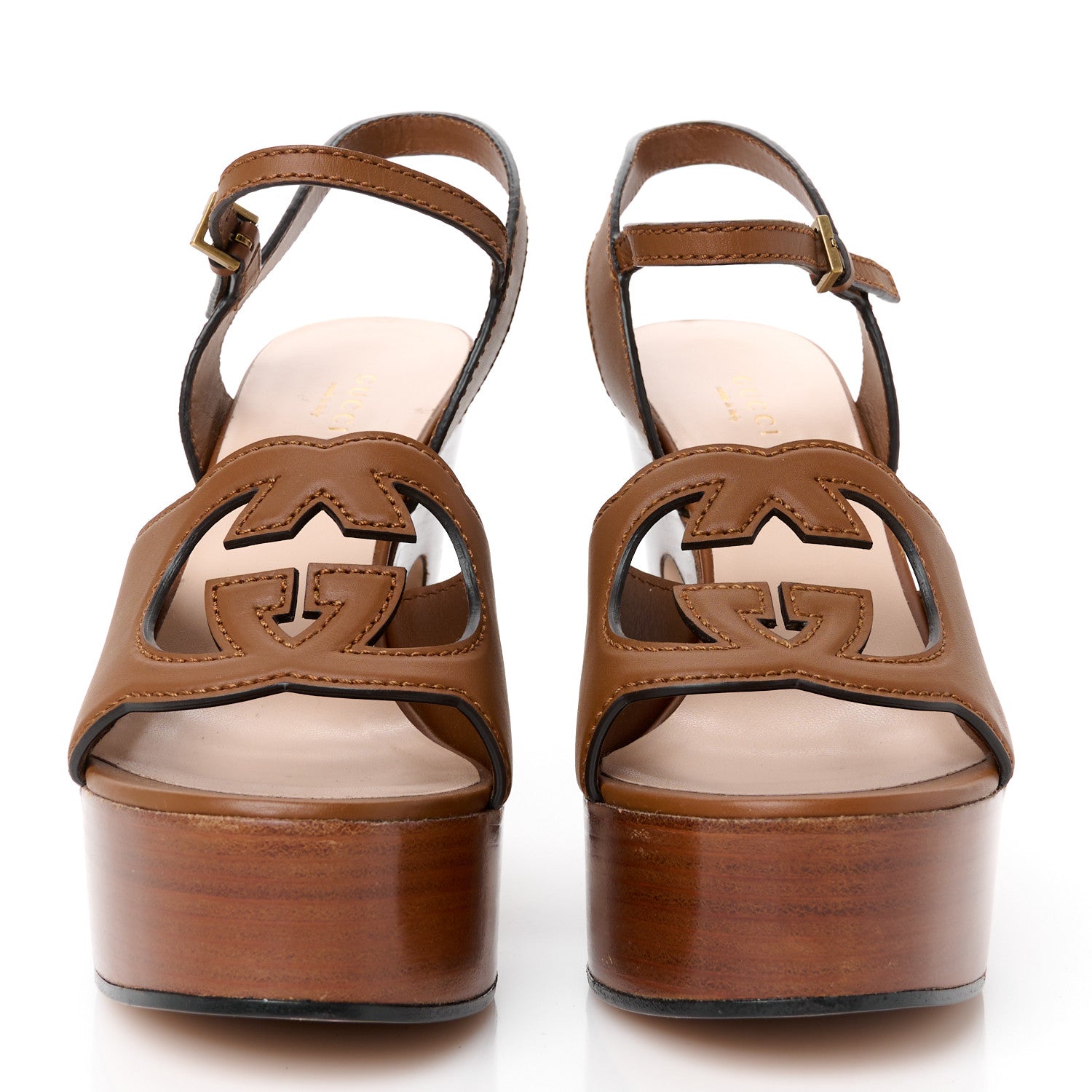 Gucci Cosmos Softy Calfskin Wooden Interlocking G Cut-Out 30/120mm Platform Sandals 40 Cuir 3 of 8