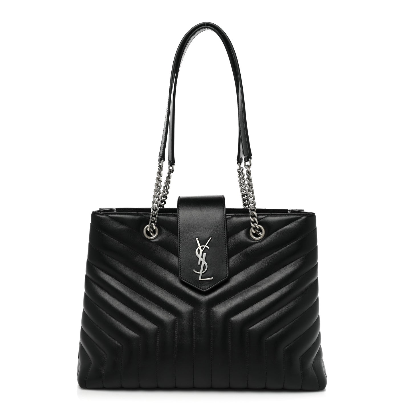 Calfskin Y Quilted Monogram Large Loulou Shopper Black