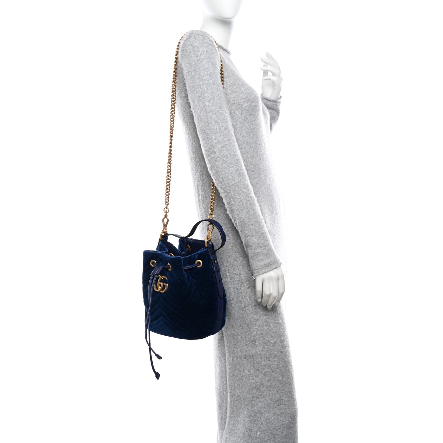 Velvet Matelasse GG Marmont Bucket Bag Cobalt Blue