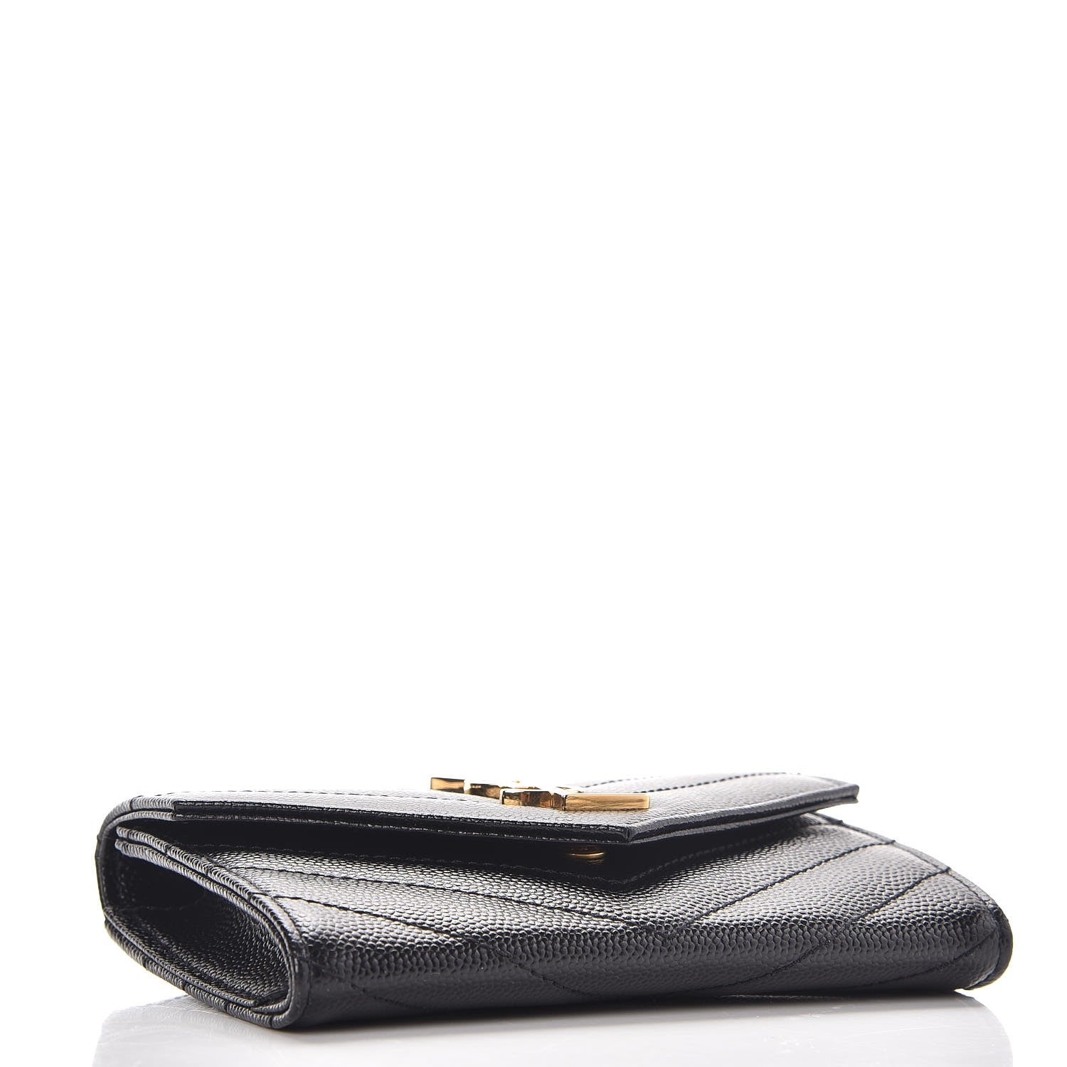 Saint Laurent Grain De Poudre Matelasse Chevron Small Monogram Envelope Wallet Black 4 of 7