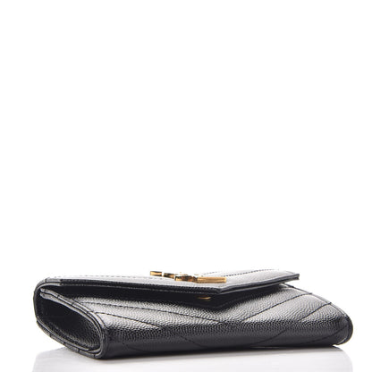 Saint Laurent Grain De Poudre Matelasse Chevron Small Monogram Envelope Wallet Black 4 of 7