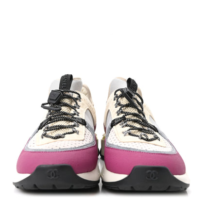 Chanel Fabric Suede Calfskin Mesh Womens CC Sneakers 41 Purple Ivory White 3 of 9