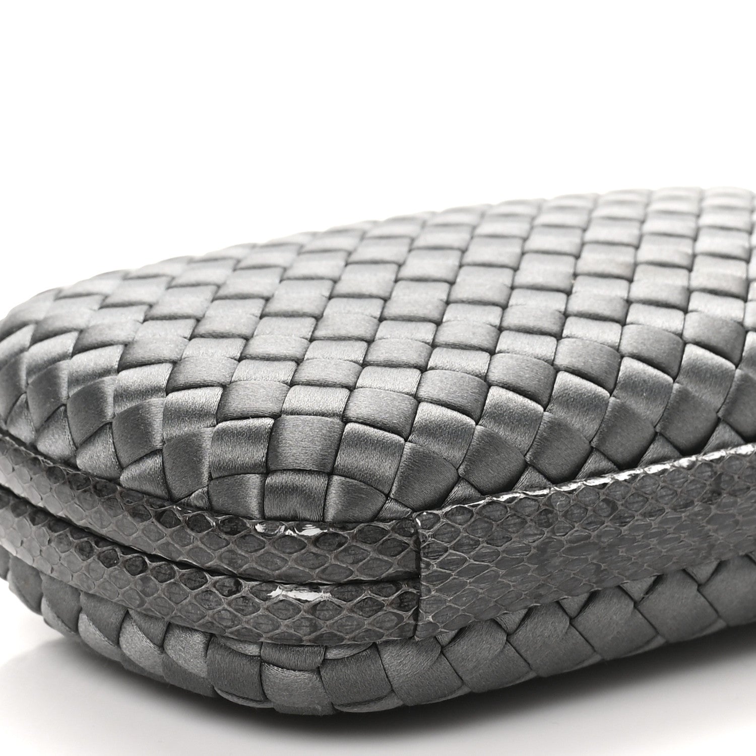 Bottega Veneta Satin Ayers Intrecciato Chain Knot Clutch Grey 8 of 9