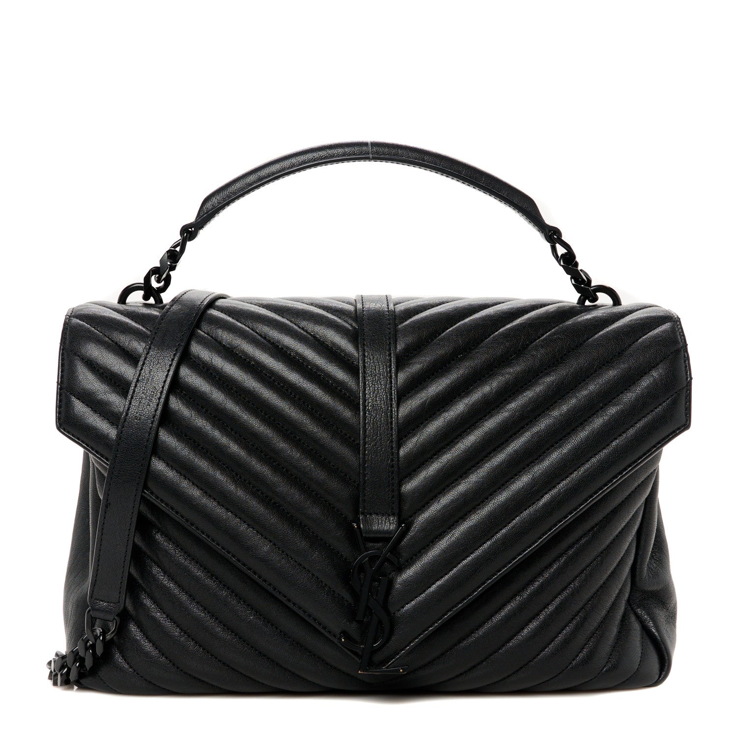 Saint Laurent Sheepskin Matelasse Chevron Monogram Monochrome Large College Satchel Black 1 of 11