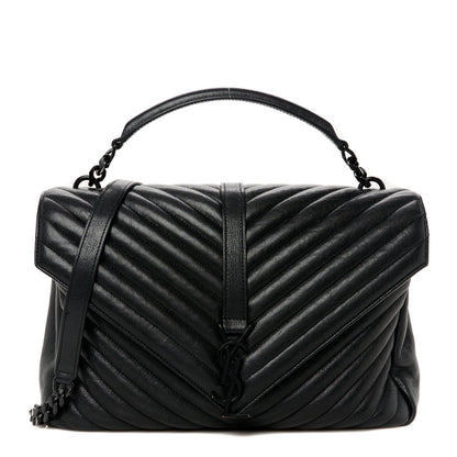 Saint Laurent Sheepskin Matelasse Chevron Monogram Monochrome Large College Satchel Black 1 of 11