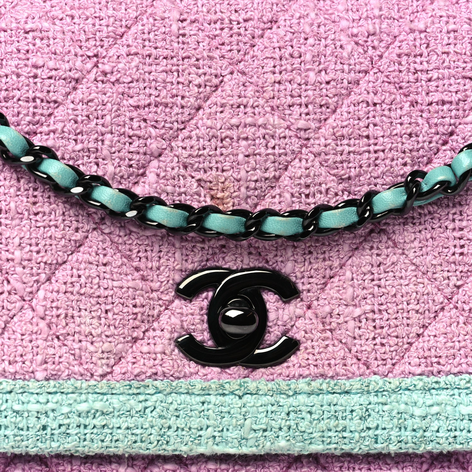 Chanel Tweed Quilted Flap Pink Blue 8 of 14