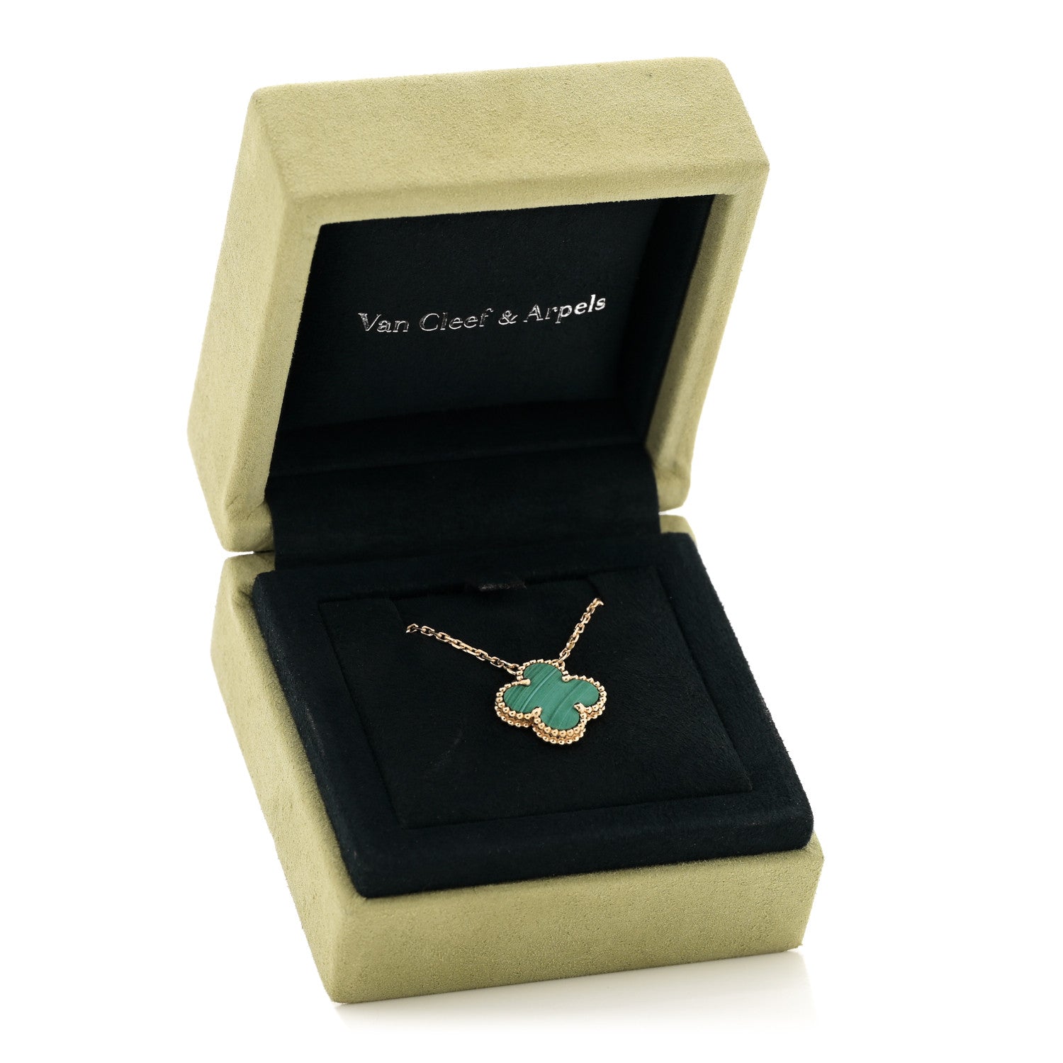 Van Cleef & Arpels 18K Yellow Gold Malachite Vintage Alhambra Pendant Necklace 7 of 7