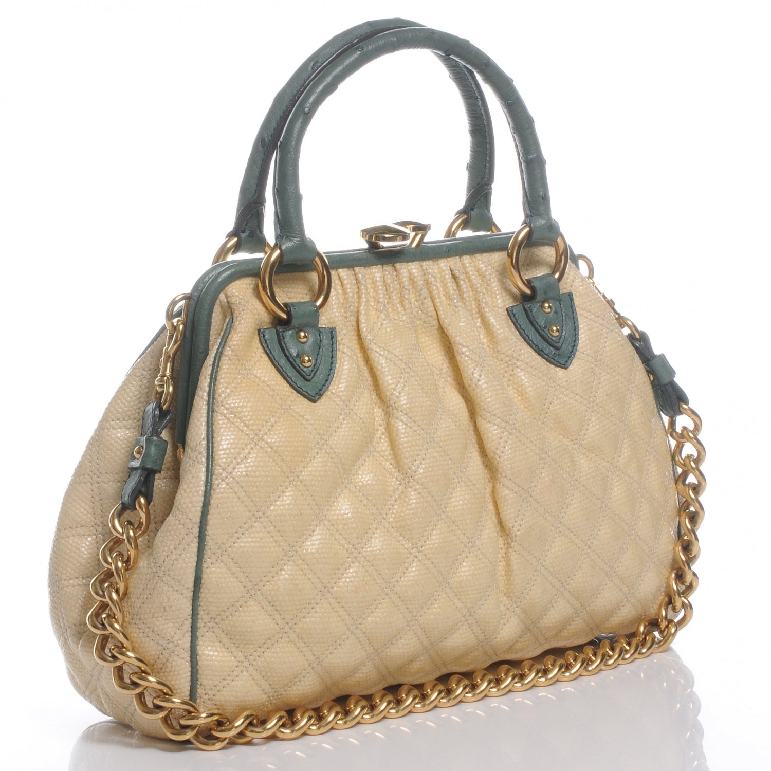 Marc Jacobs Quilted Leather Ostrich Trim Stam Tote Beige 3 of 7