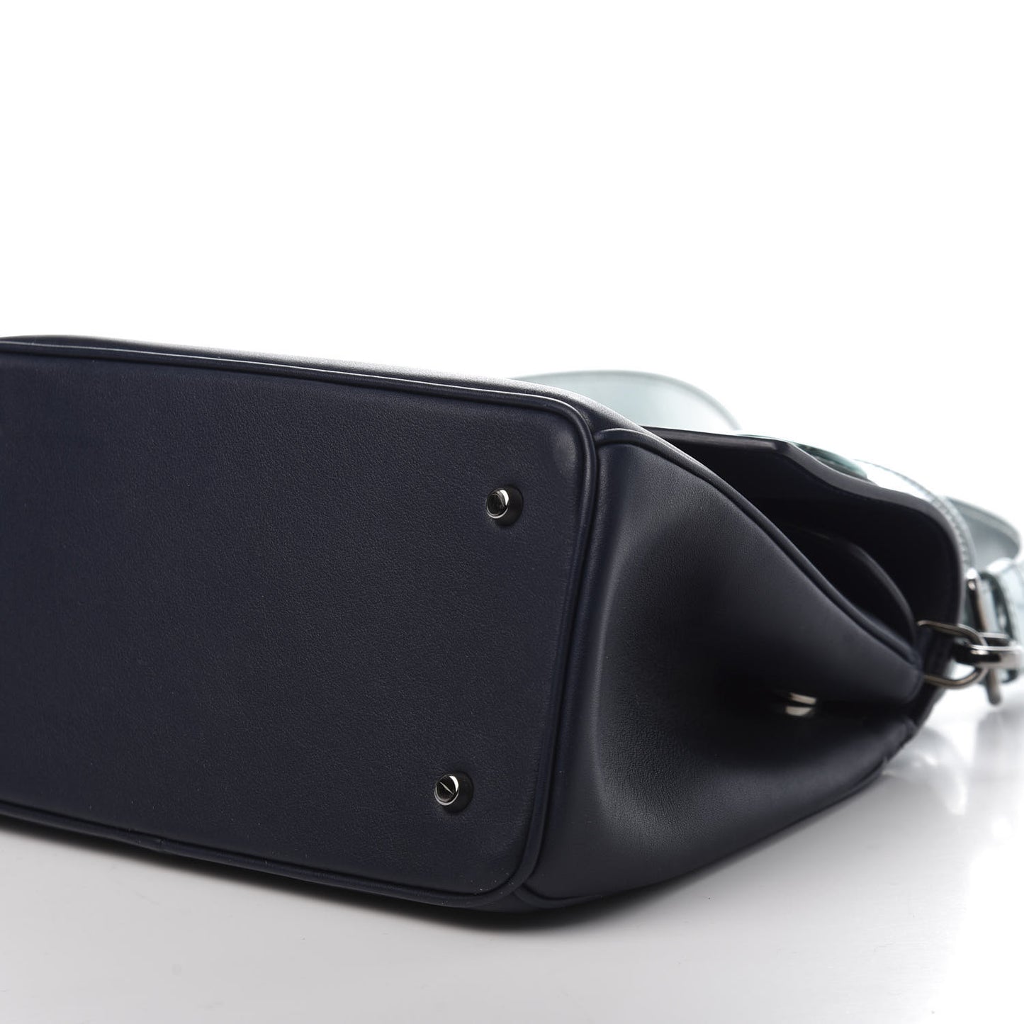 Metallic Patent Smooth Calfskin Mini Be Dior Flap Navy Light Blue