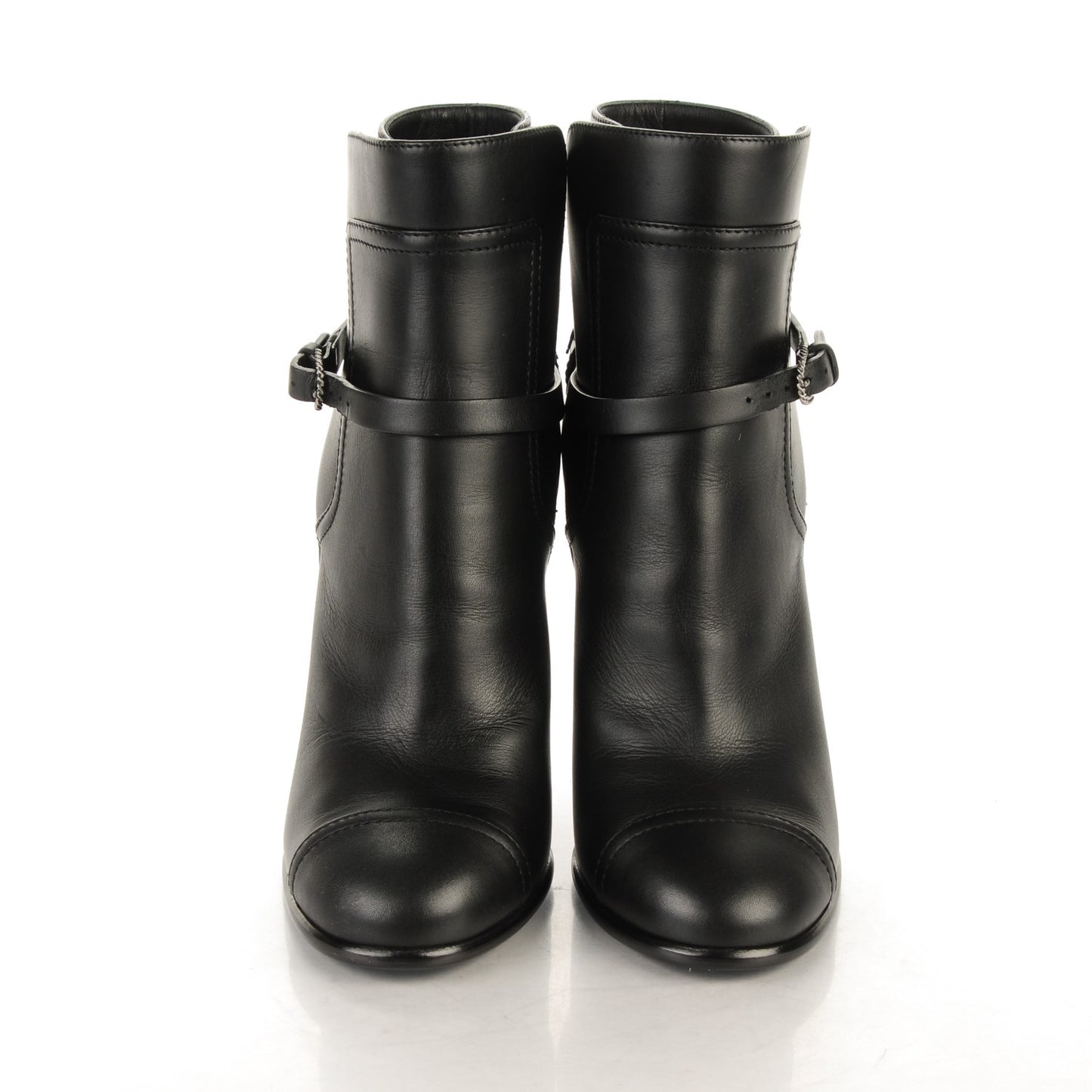 Calfskin Buckle Short Boots 36 Black