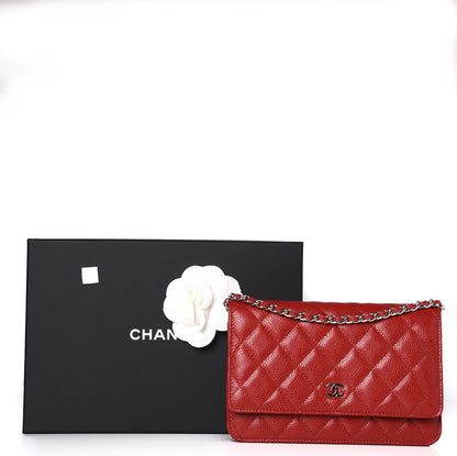 Chanel Caviar Quilted Wallet on Chain WOC Red 9 of 9