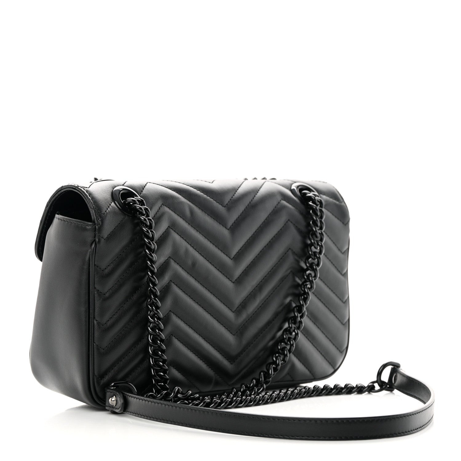Gucci Calfskin Matelasse Monochrome Small GG Marmont Shoulder Bag Black 3 of 11