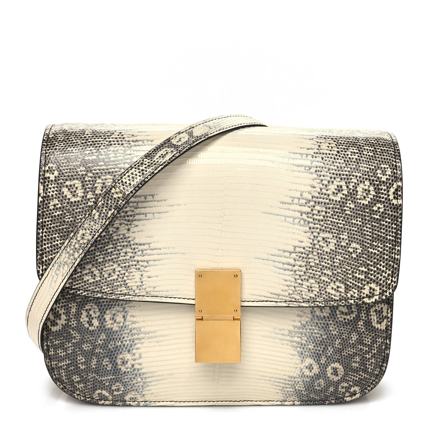 Lizard Medium Classic Box Flap Bag Natural