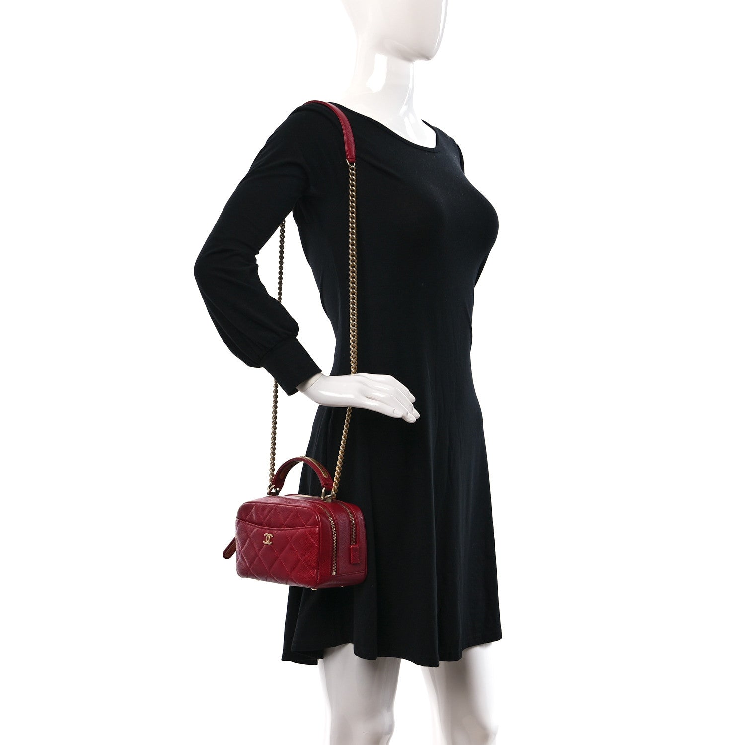 Chanel Caviar Quilted Mini Carry Around Bowling Bag Red 2 of 10