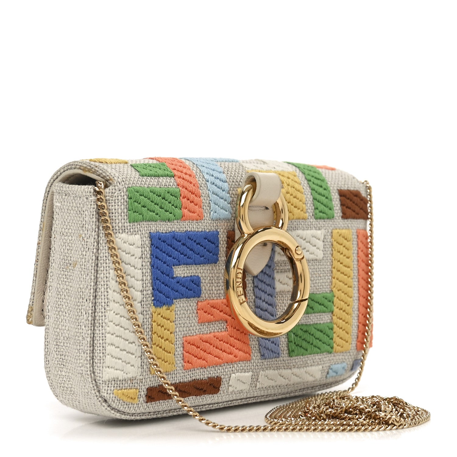 Fendi Kuban Canvas FF Embroidered Nano Baguette Charm Grezzo Multicolor 4 of 17