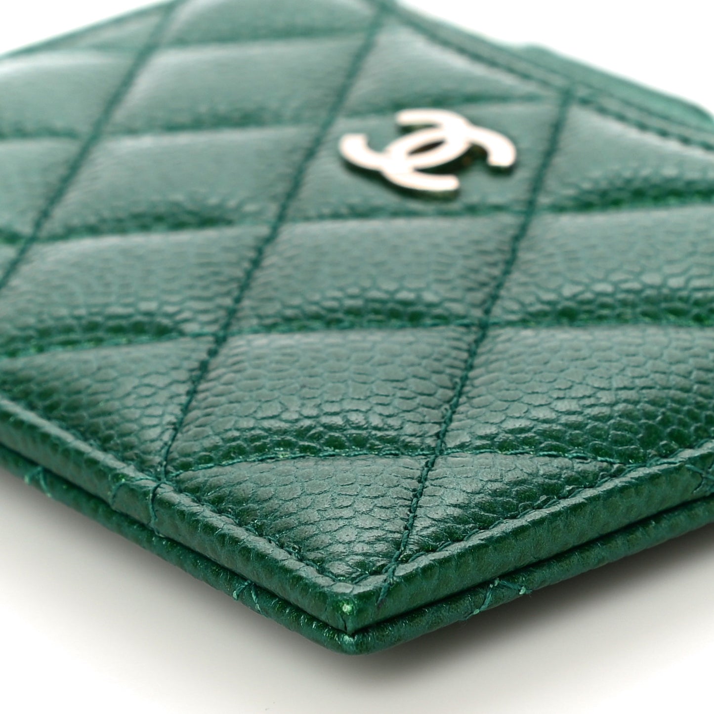 Metallic Caviar Quilted CC Zip Card Holder Green